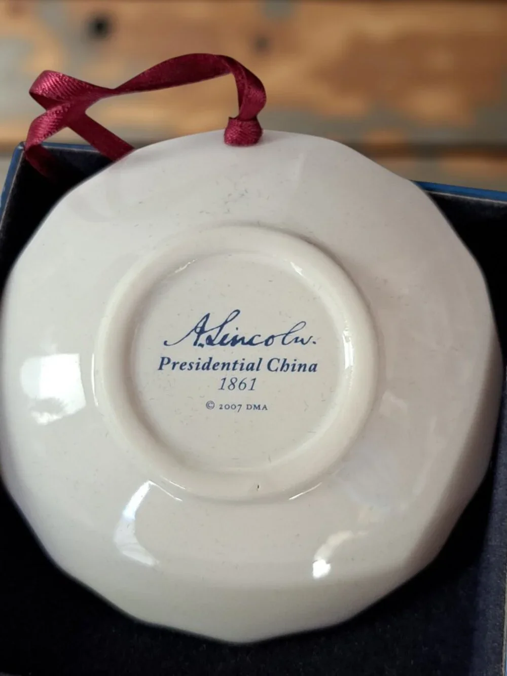 Abraham Lincoln Presidential China Porcelain Christmas Ornament w/Box 2.5